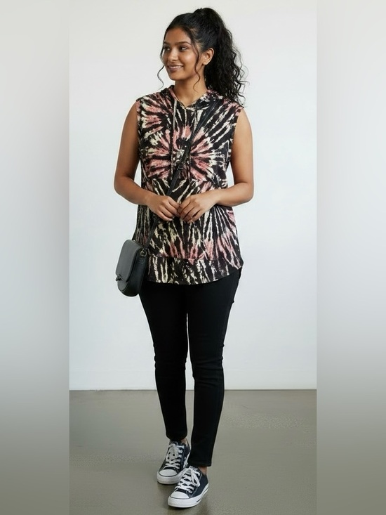 LuLaRoe Tops - LuLaRoe Black, White and Pink Tie-Dye Sleeveless Hoodie Tank, Size XL
